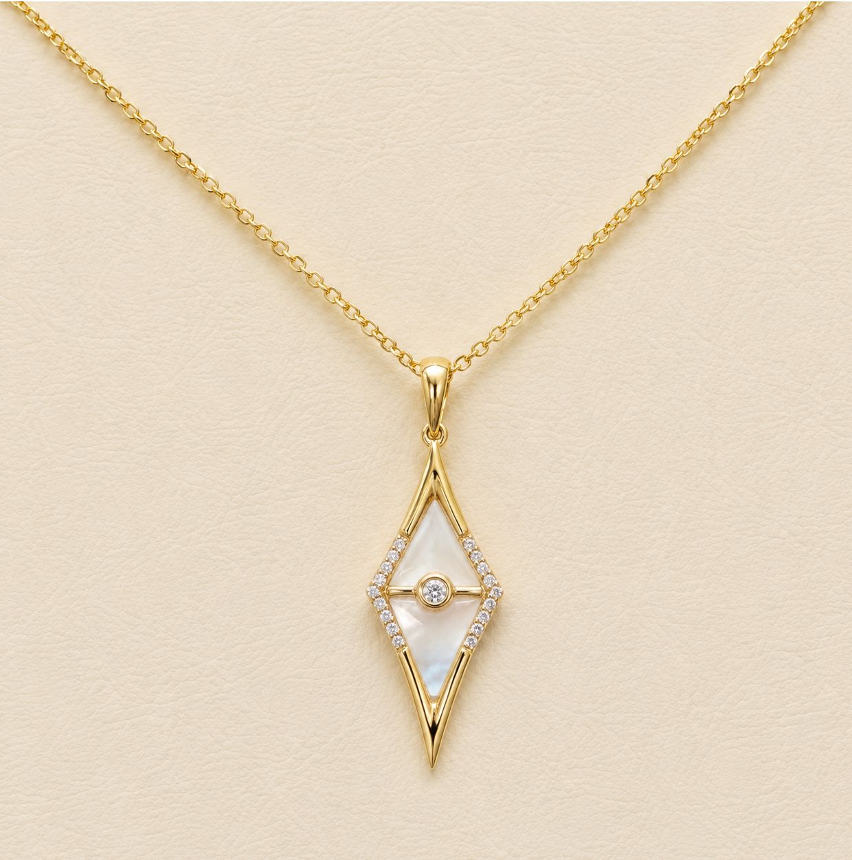 Mother of Pearl &amp; Diamond Halo Inlay Pendant