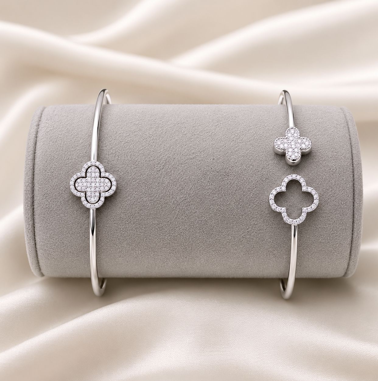 14KW Dual-Wear Diamond Clover Bangle
