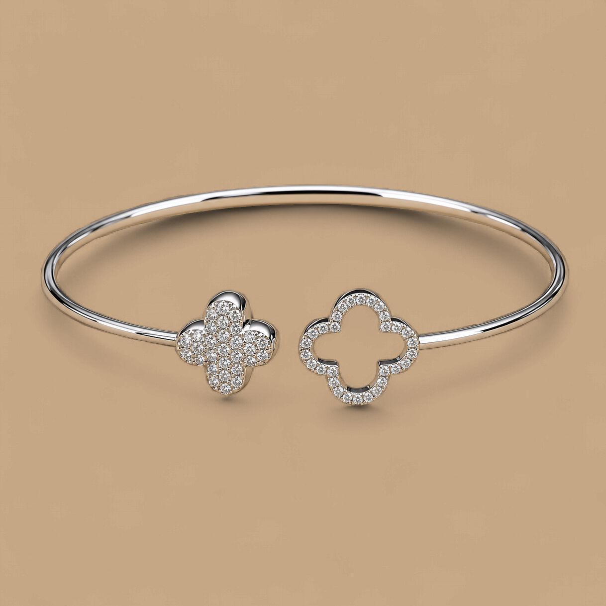 Dual-Wear Diamond Clover Bangle