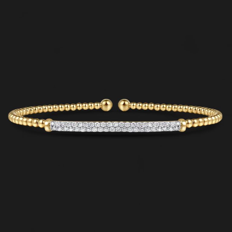 14K Yellow Gold Diamond Bar Cuff Bangle Bracelet- Bujukan