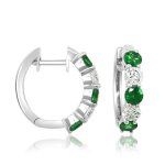 EARRING, 14KW, 3.2mm, Emerald, Round, Alternating