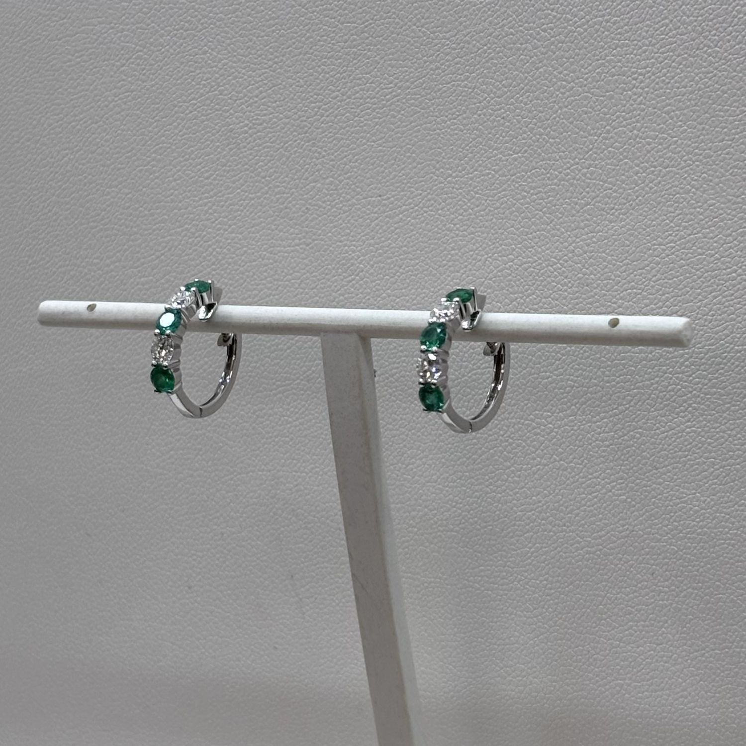 14KW Alternating Emerald Diamond Hoops David Kord