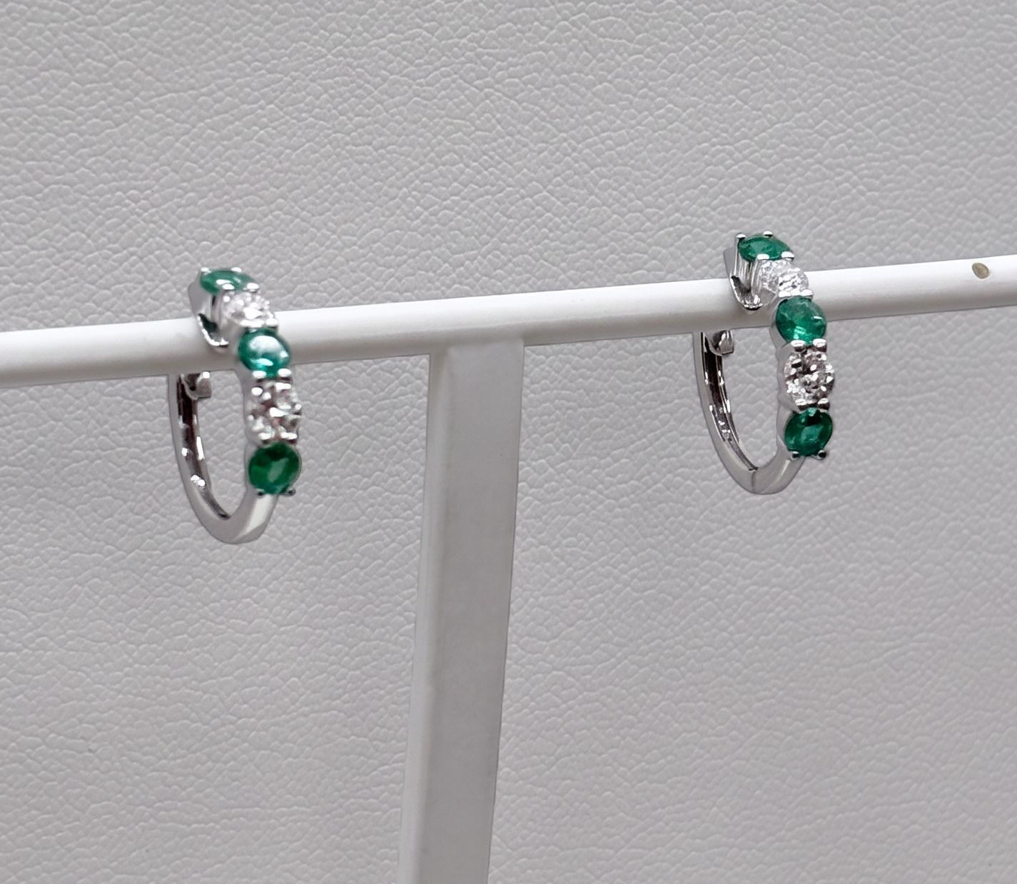 Alternating Emerald Diamond Hoop Earrings