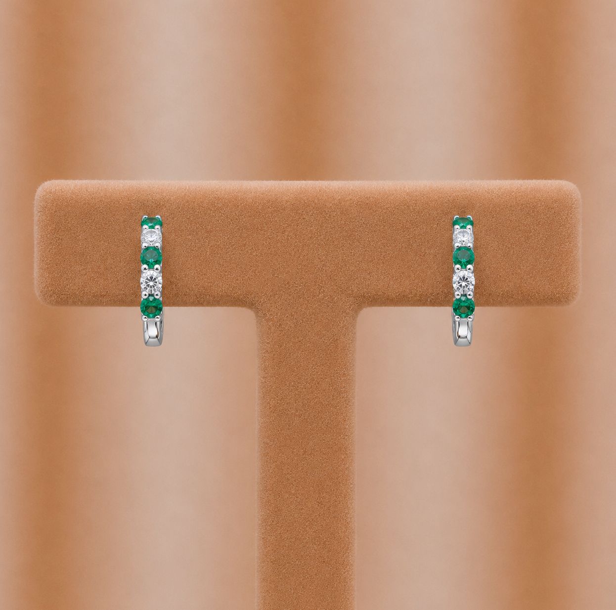 Alternating Emerald and Diamond Hoops