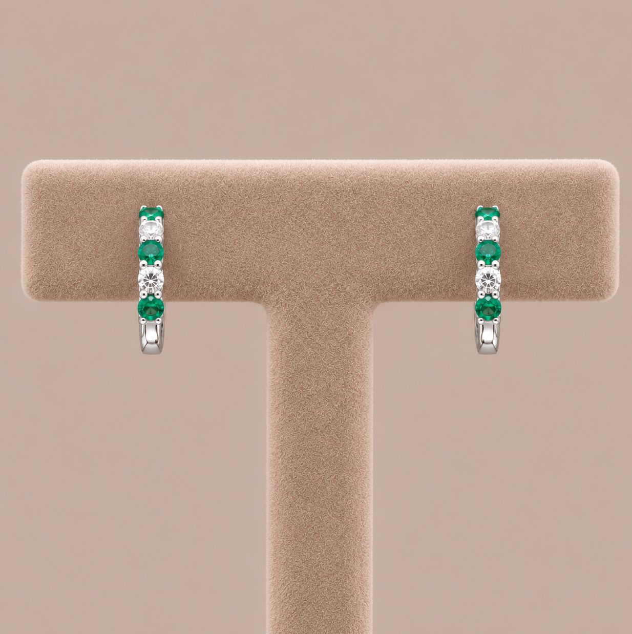 Alternating Emerald and Diamond Hoops