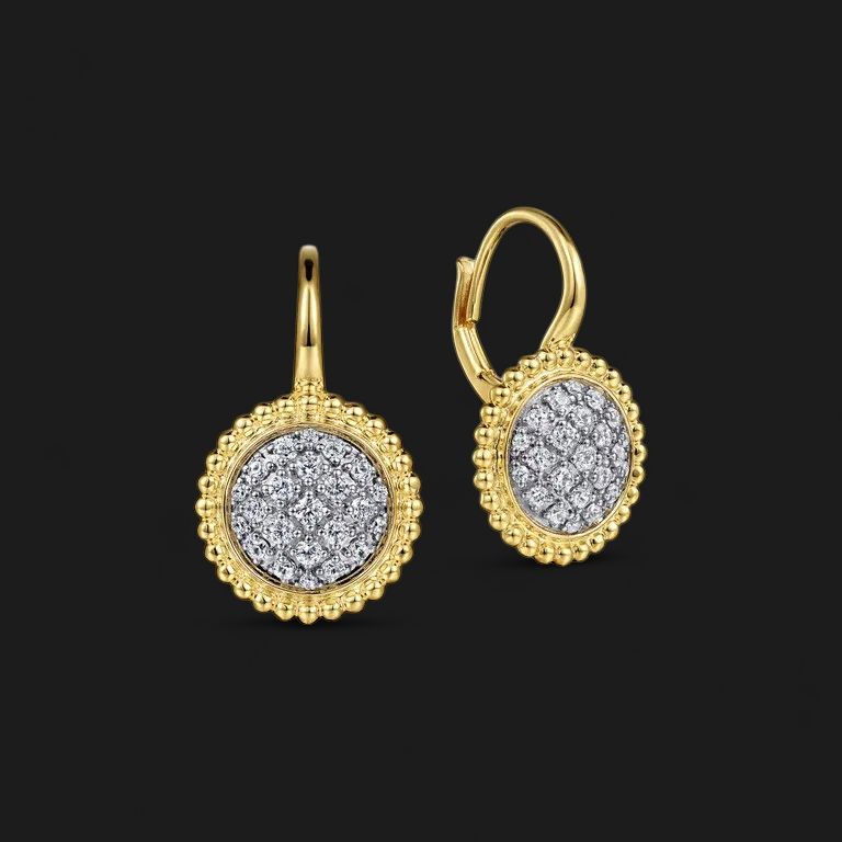 14K Yellow Gold Diamond Pave Drop Earrings-Bujukan