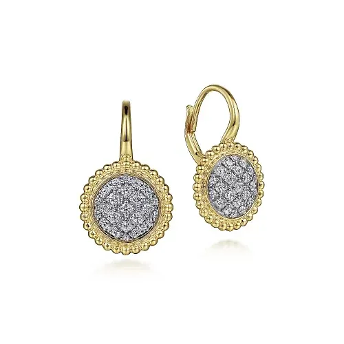 14K Yellow Gold Diamond Pave Drop Earrings-Bujukan