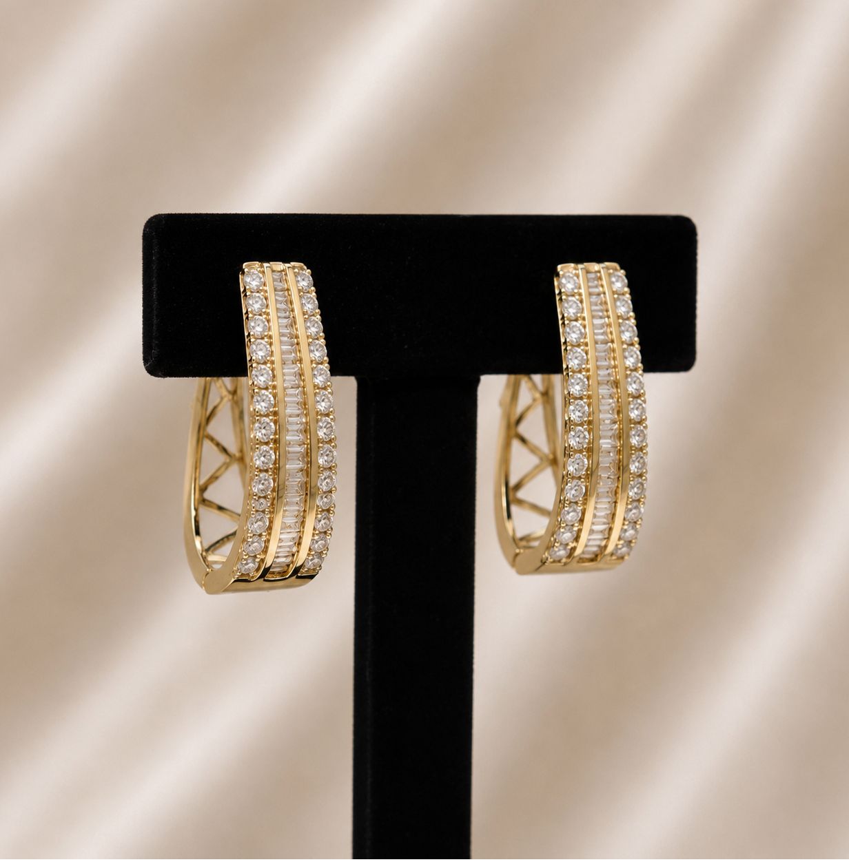 Diamond Baguette Round Loop Earrings (Large)