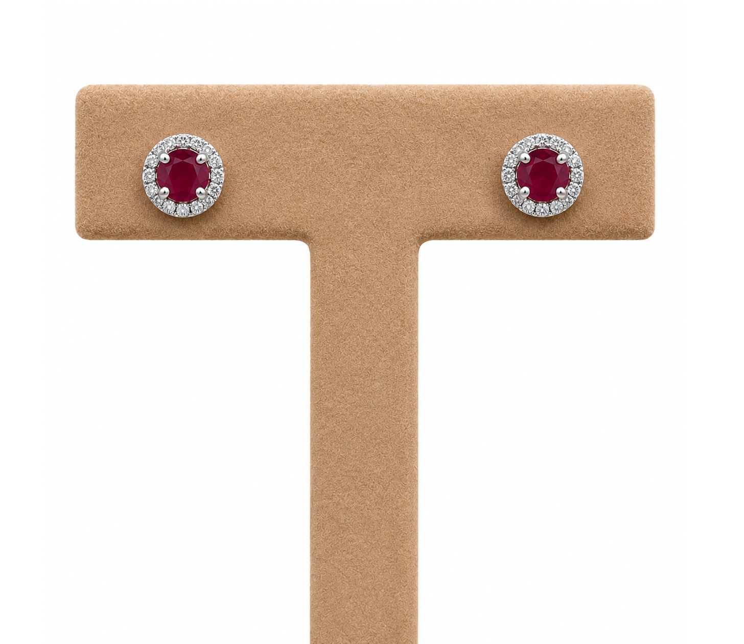 Ruby Diamond Halo Stud Earrings