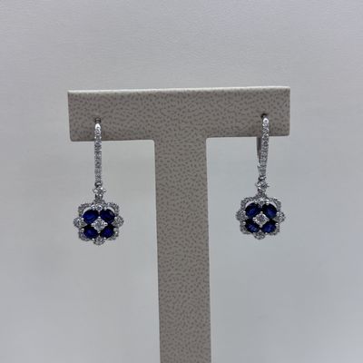 White Gold Sapphire &amp; Diamond Flower Earrings