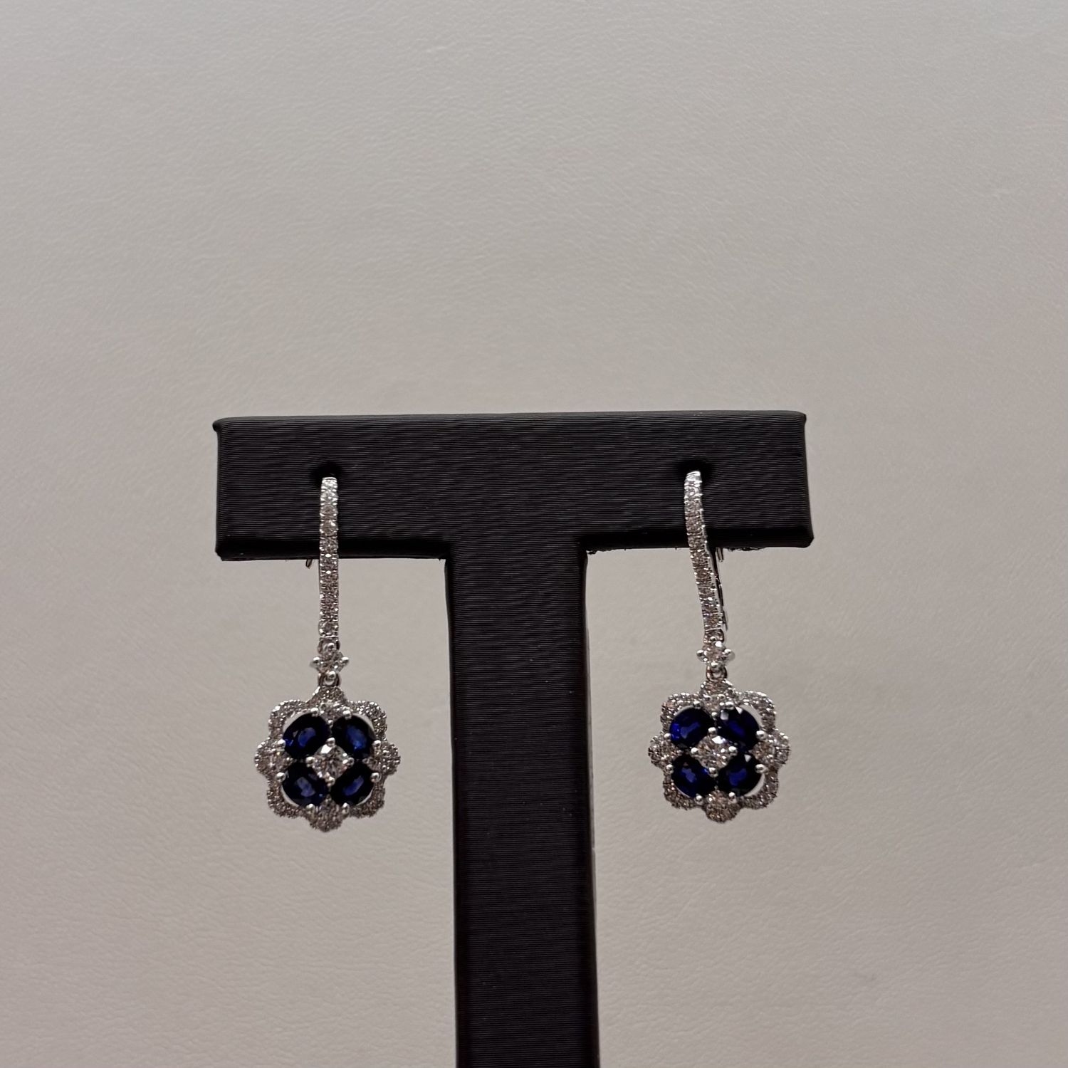18KW Sapphire &amp; Diamond Flower Earrings