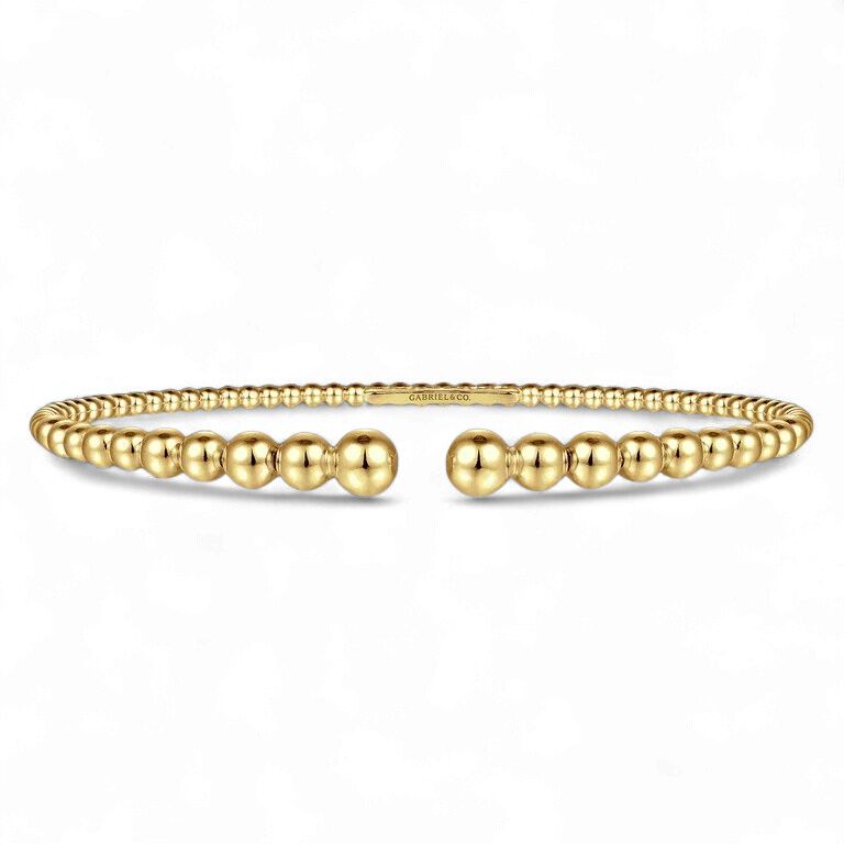 14K Yellow Gold Beaded Open Bangle Bracelet-Bujukan