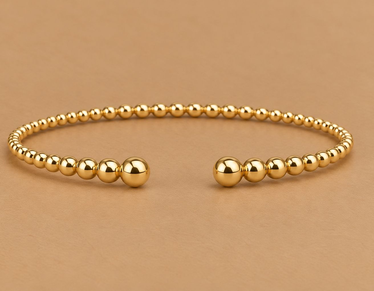 Yellow Gold Beaded Open Bangle Bracelet-Bujukan