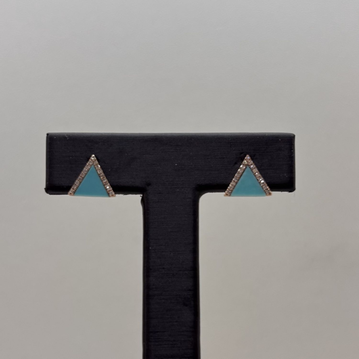 14KR Turquoise &amp; Diamond Open Triangle Earrings