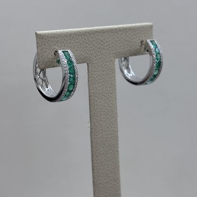 White Gold Emerald &amp; Diamond Hoop Earrings S Kashi