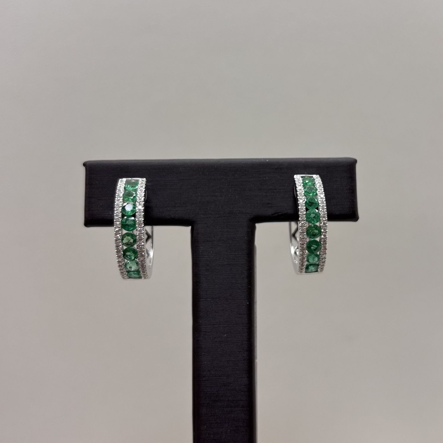 14KW Emerald &amp; Diamond Hoop Earrings S Kashi