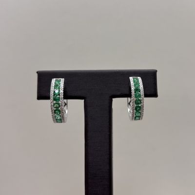 14KW Emerald &amp; Diamond Hoop Earrings S Kashi