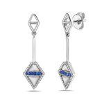 Art Deco Inspired Blue &amp; Diamond Drop Earrings Bassali