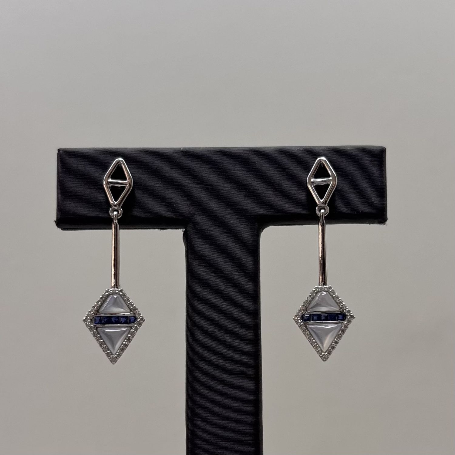14KW Mother of Pearl/Sapphire &amp; Diamond Kite Earrings