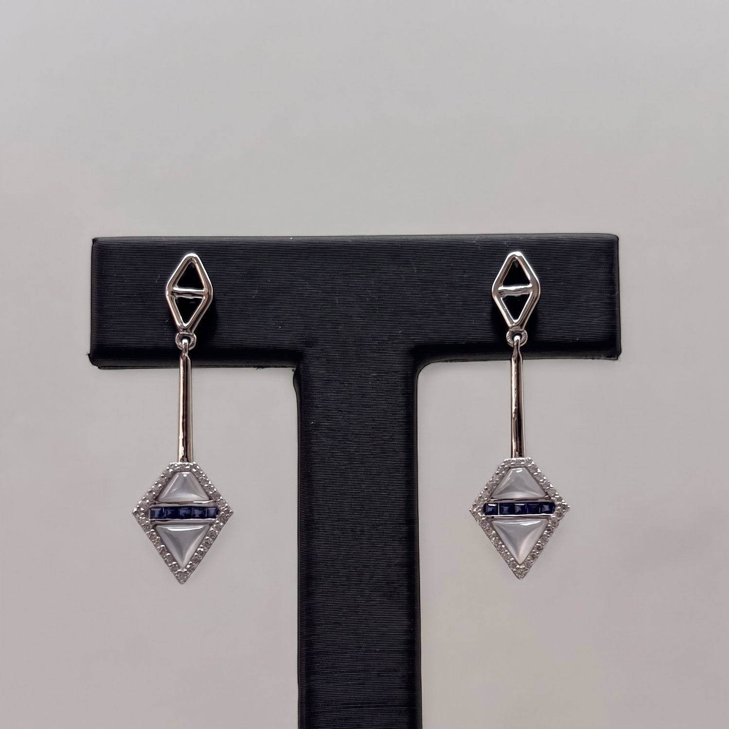 Mother of Pearl, Sapphire &amp; Diamond Kite Earrings