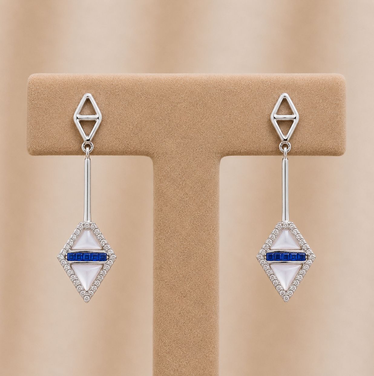 Mother of Pearl &amp; Sapphire Diamond Kite Earrings