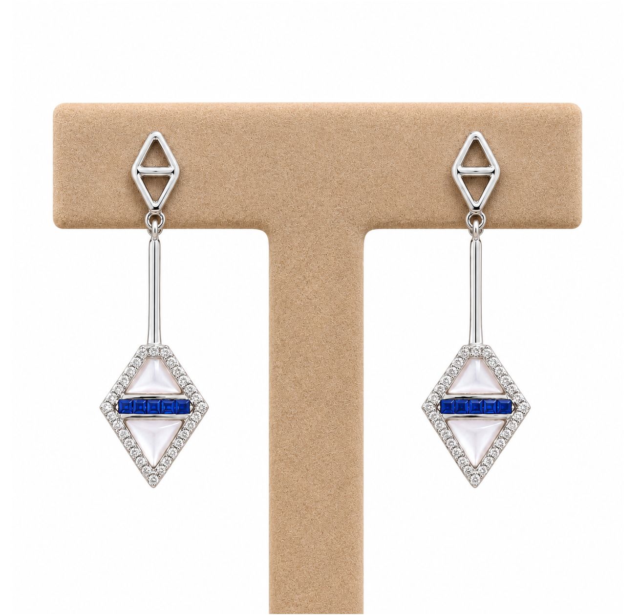Mother of Pearl Sapphire Diamond Kite Earrings