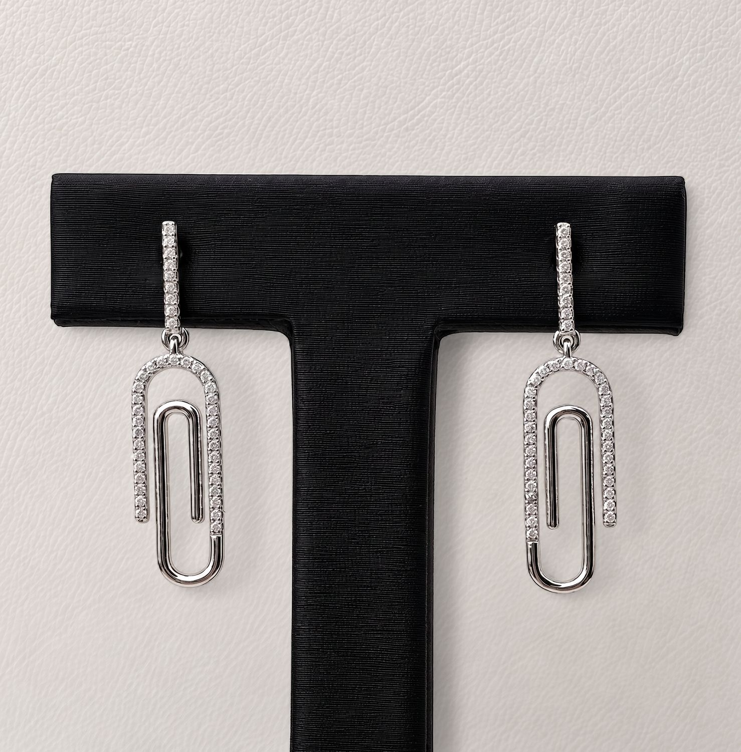 Diamond Paperclip Dangle Earrings