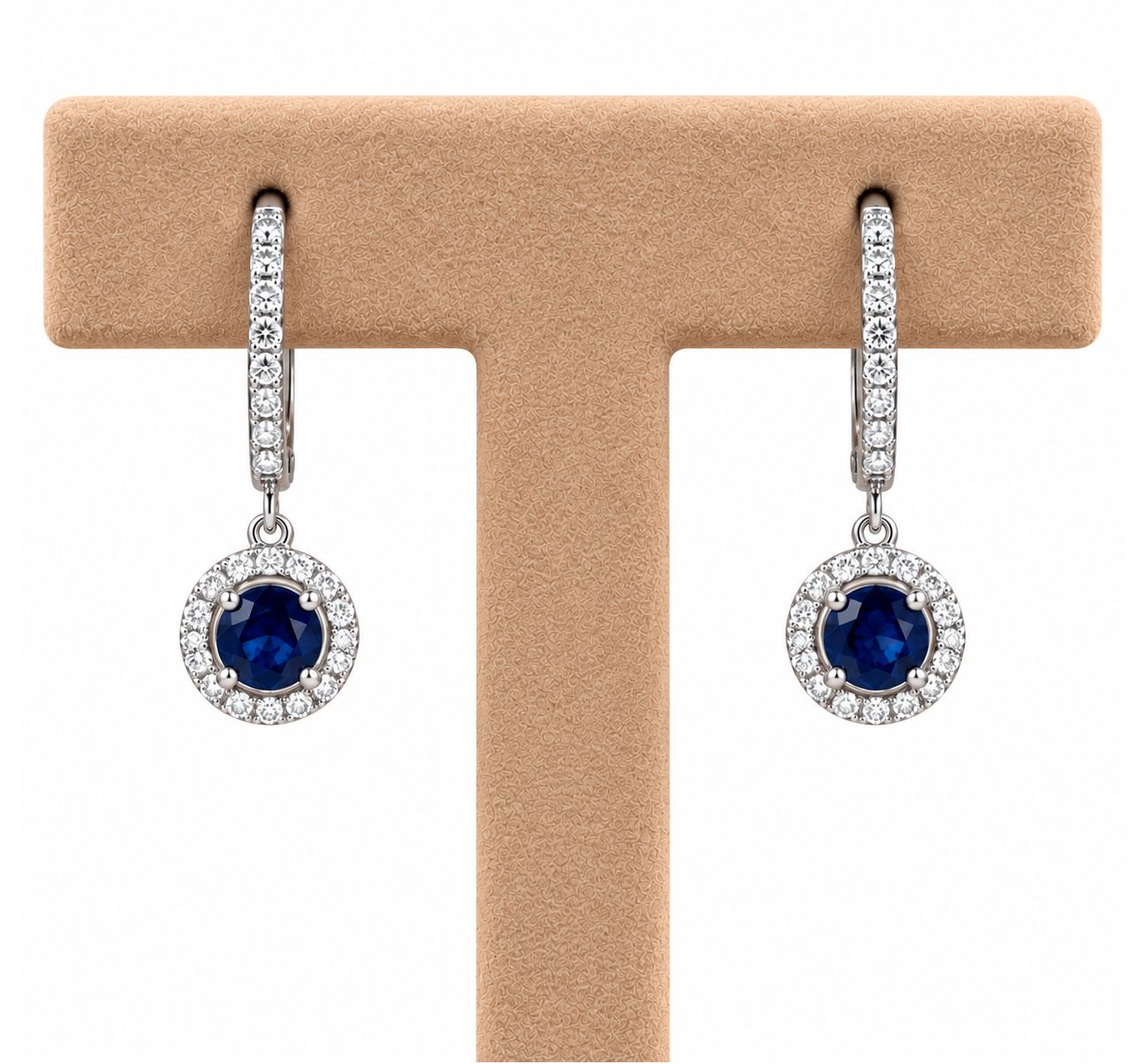 Sapphire Diamond Dangle Hoop Earrings (2.4g)
