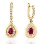 EARRING 18KY 6x4 RUBY Pear Shape GOLD FRAME
