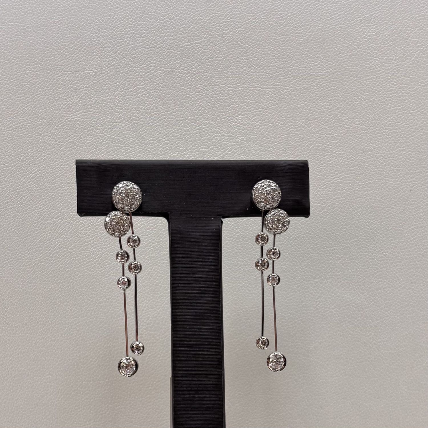 10KW Double Dot Diamond Dangle Earrings