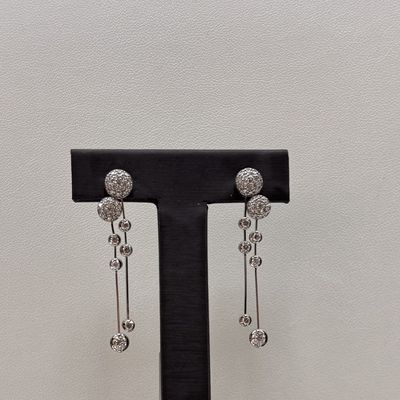 10KW Double Dot Diamond Dangle Earrings