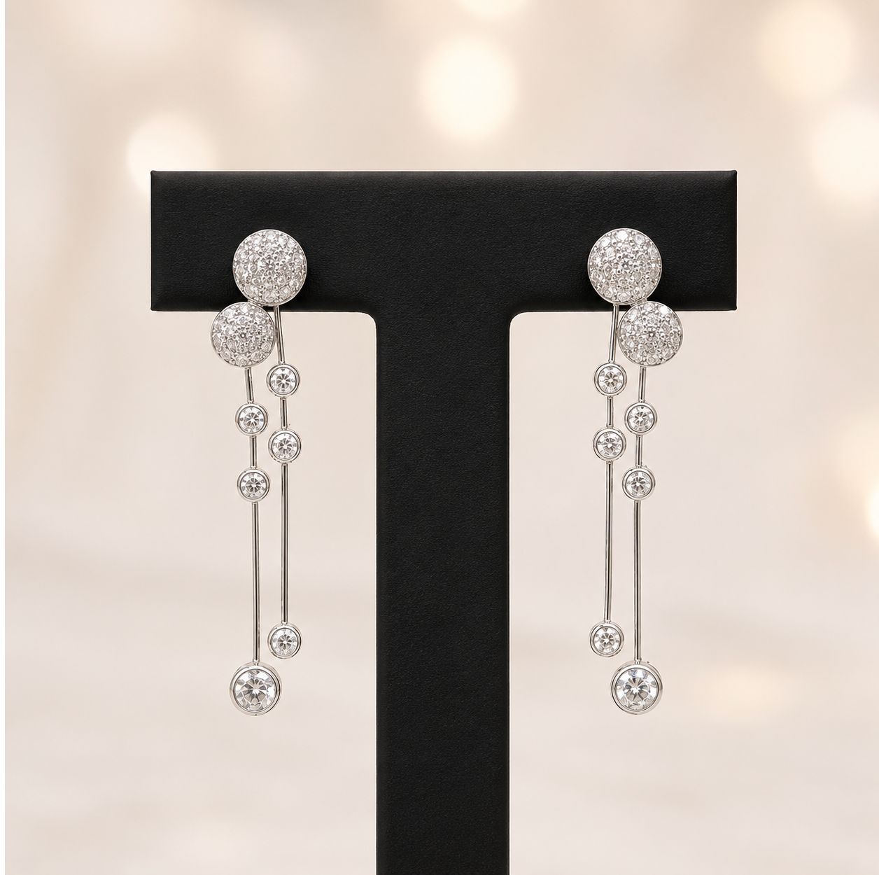 10k Double Dot Diamond Dangle Earrings