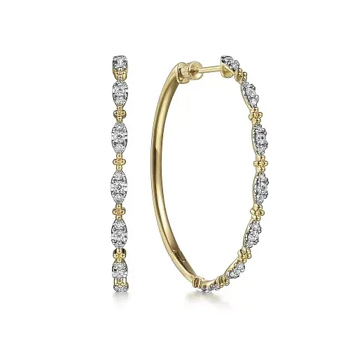 14K Yellow Gold Diamond Intricate Hoop Earrings