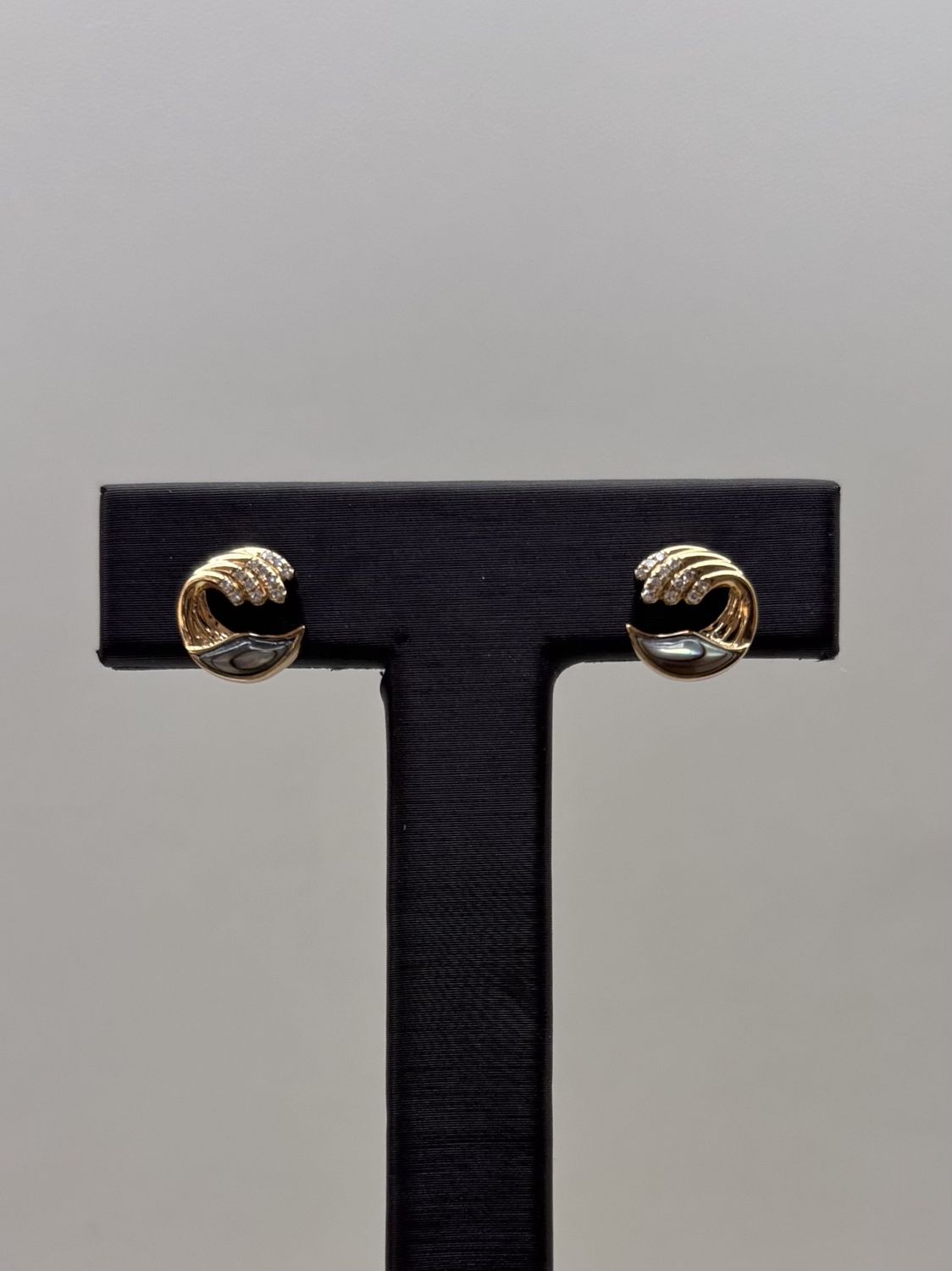 14KY Abalone &amp; Diamond Wave Earrings