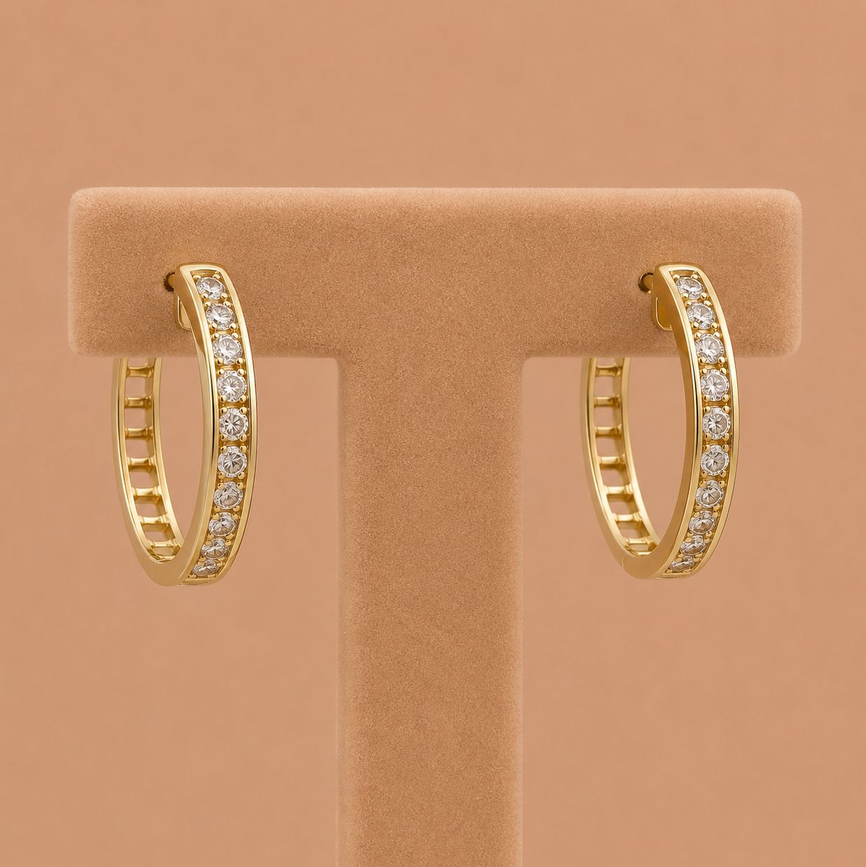 Gold Round Diamond Hoop Earrings (1.0ct)