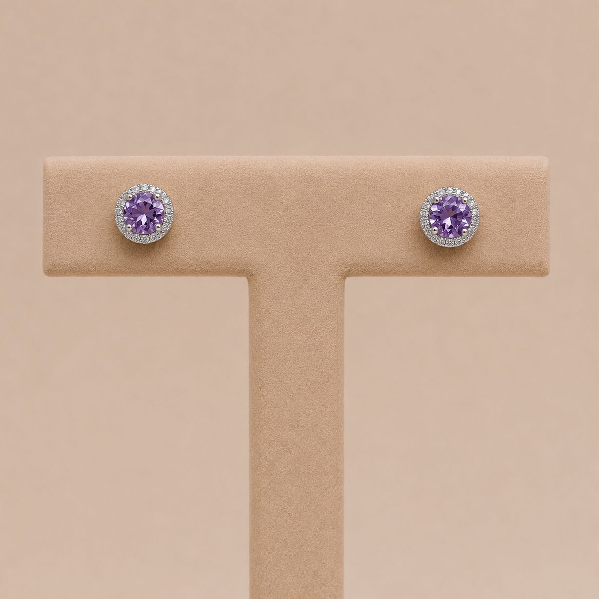 Amethyst Diamond Halo Studs (February)