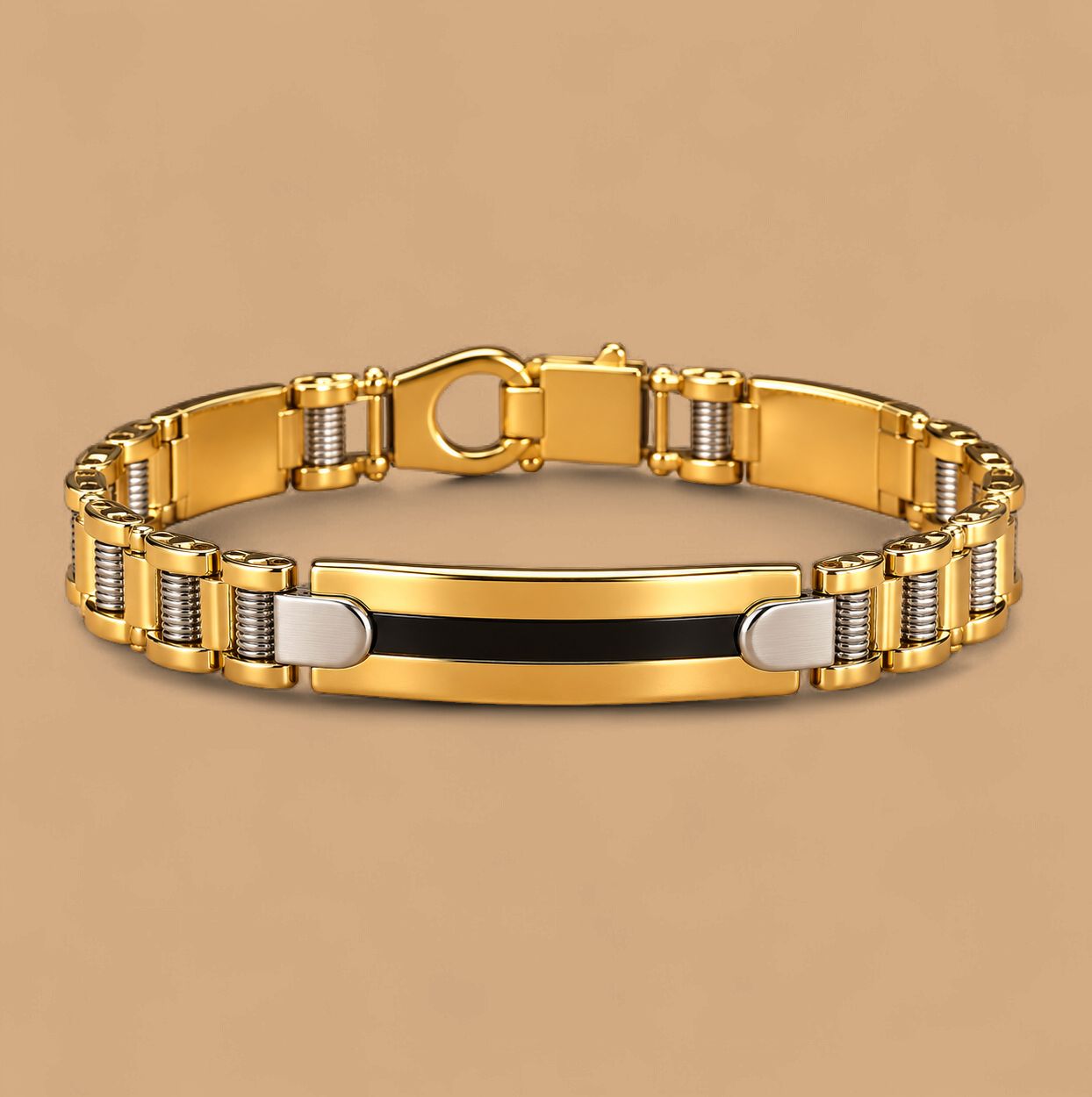 Men's Two-Tone Gold Onyx Bracelet (15.6g)