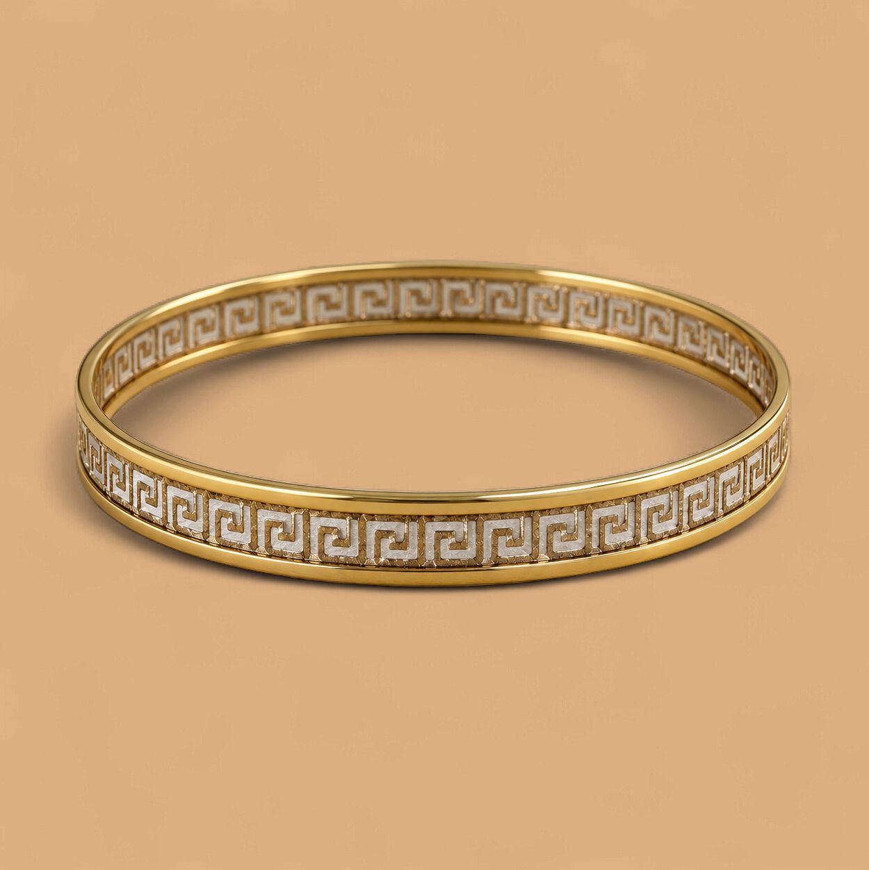 Two-Tone Gold Greek Key Bangle (6.1g)