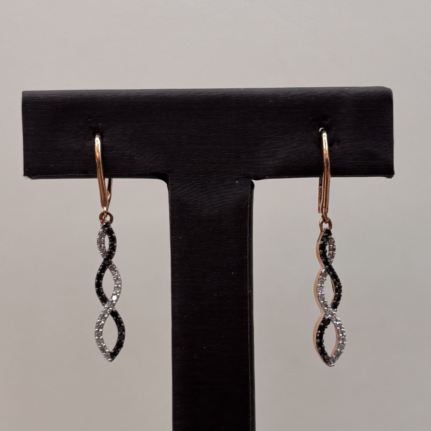 10KR Black Diamond Infinity Dangle Earrings