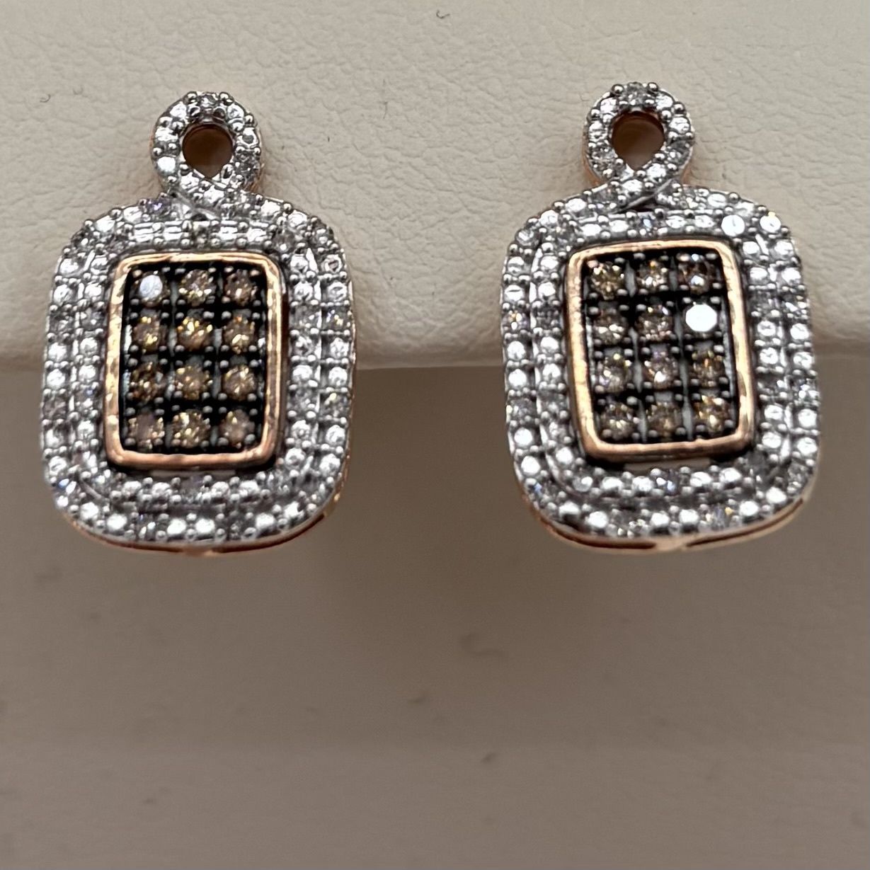 10KR White &amp; Chocolate Diamond Square Earrings