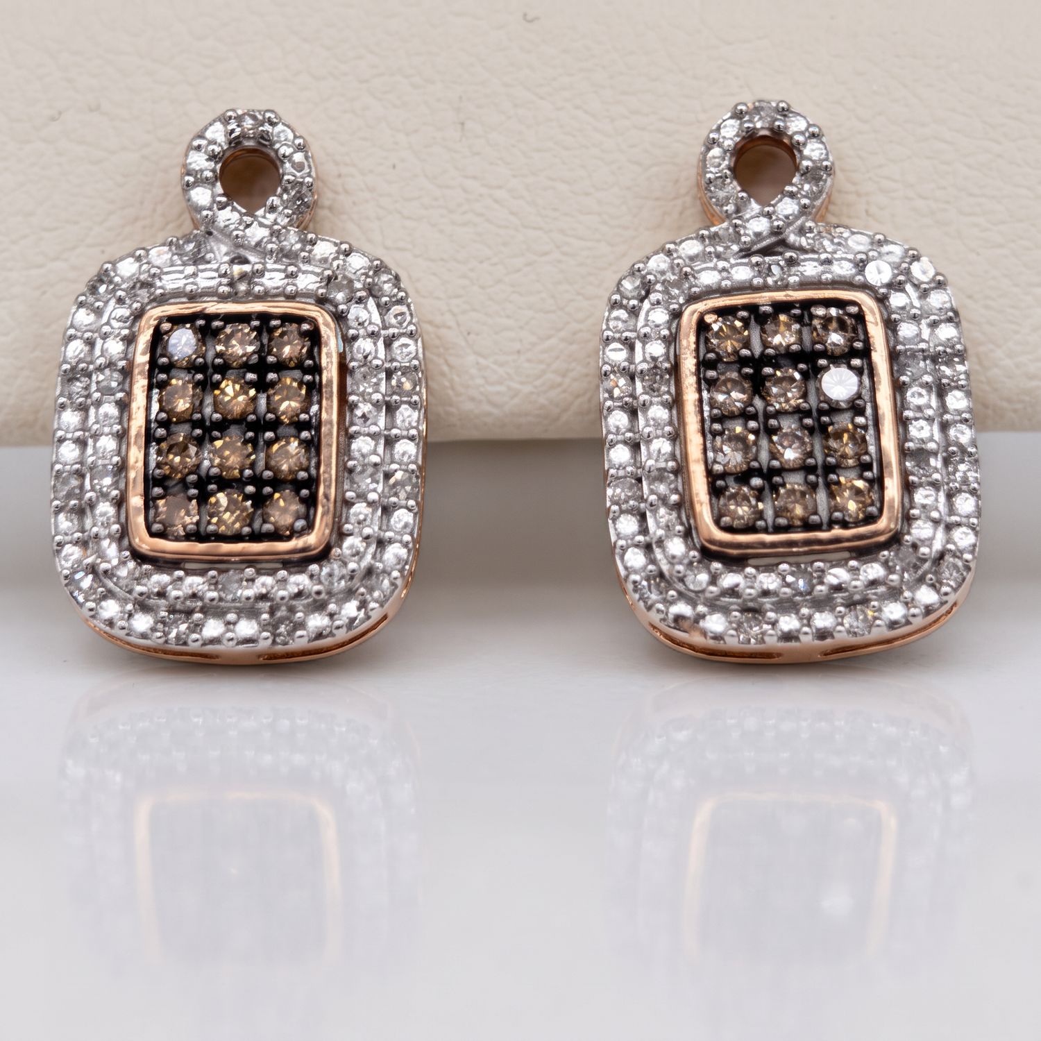 White &amp; Chocolate Diamond Square Earrings (1tdw)