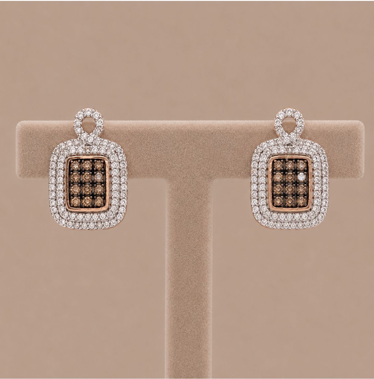 White &amp; Chocolate Diamond Square Earrings (1ct tdw)