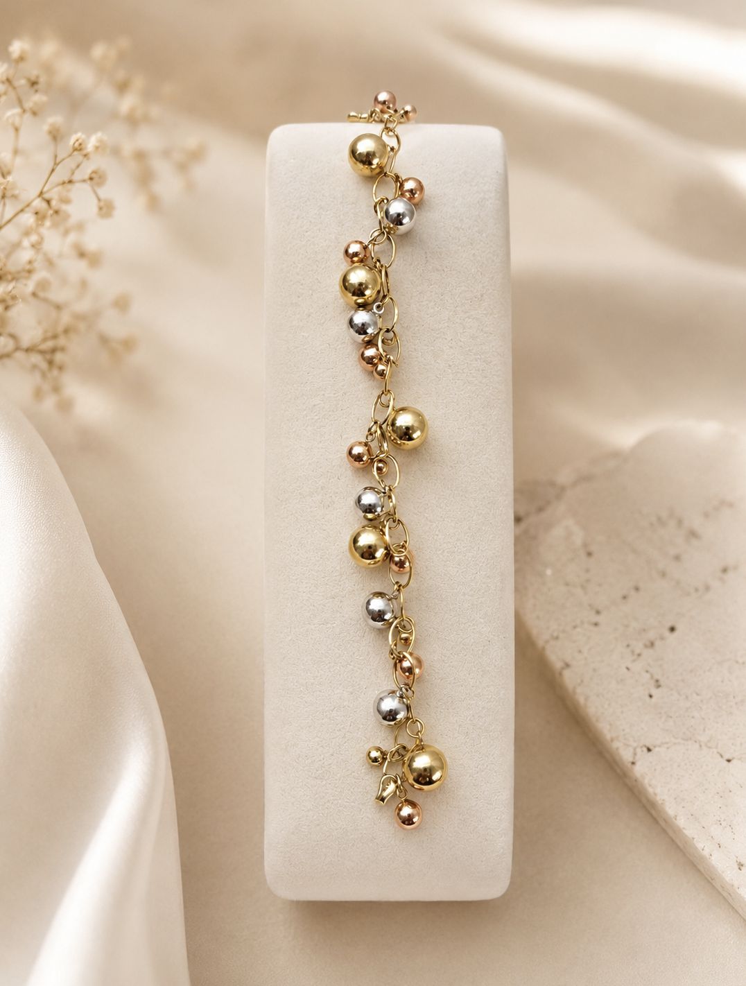 10k Tri-Tone Charm Bracelet (12.3g)
