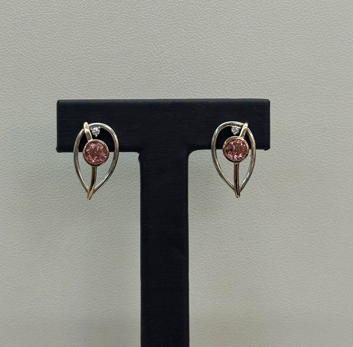 10KWR Pink Tourmaline &amp; Diamond Dangle Earrings