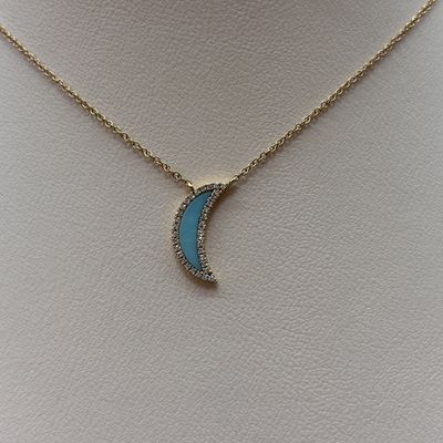 14KY Turquoise &amp; Diamond Half Moon Pendant
