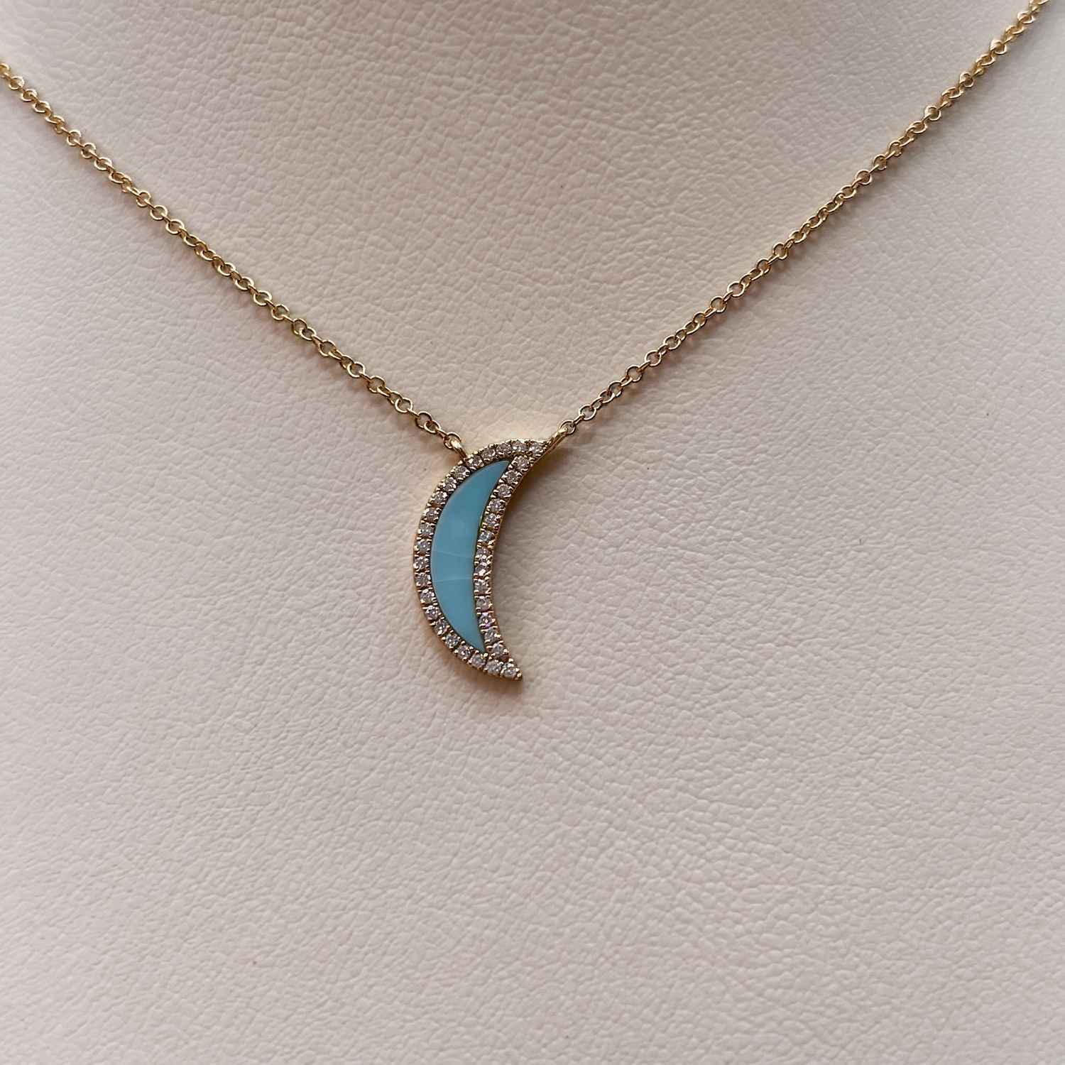 Turquoise &amp; Diamond Half Moon Pendant