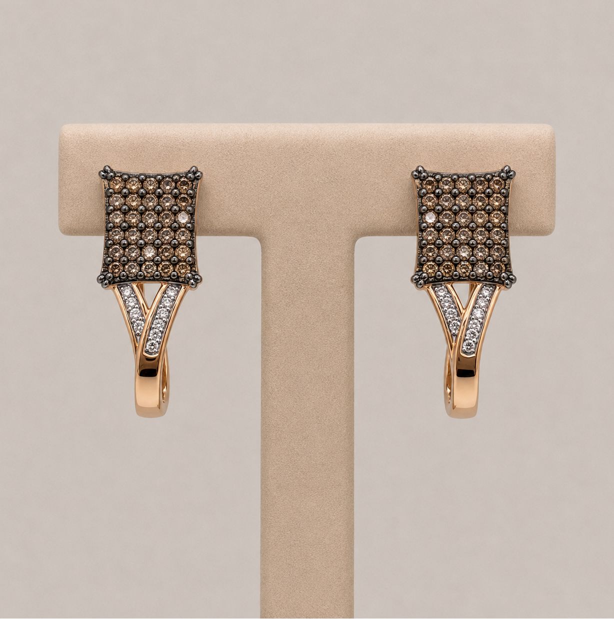 Square Rose Gold Chocolate Diamond Earrings