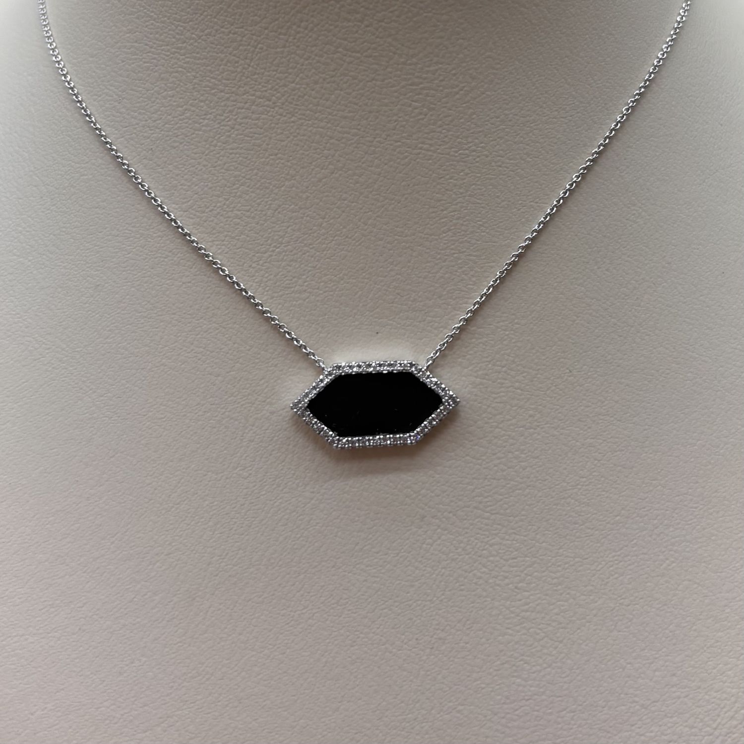 14KW Onyx &amp; Diamond Amulet Necklace