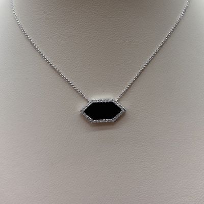 14KW Onyx &amp; Diamond Amulet Necklace