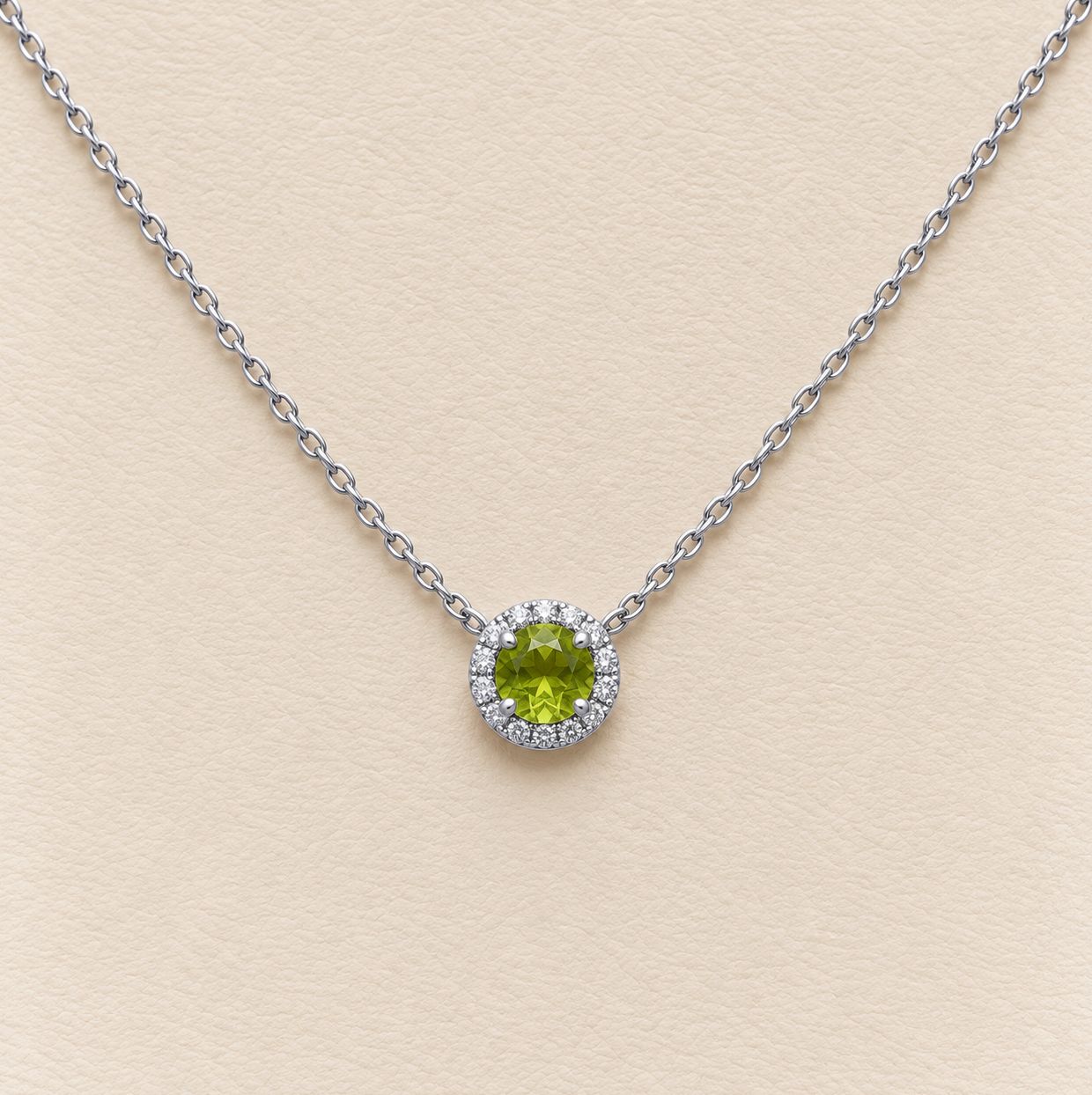 Peridot Diamond Halo Pendant (August)